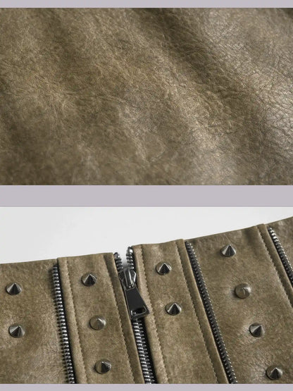 Frustration Garden Distressed Pu Leather Punk Mini Skirt