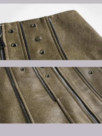 Frustration Garden Distressed Pu Leather Punk Mini Skirt