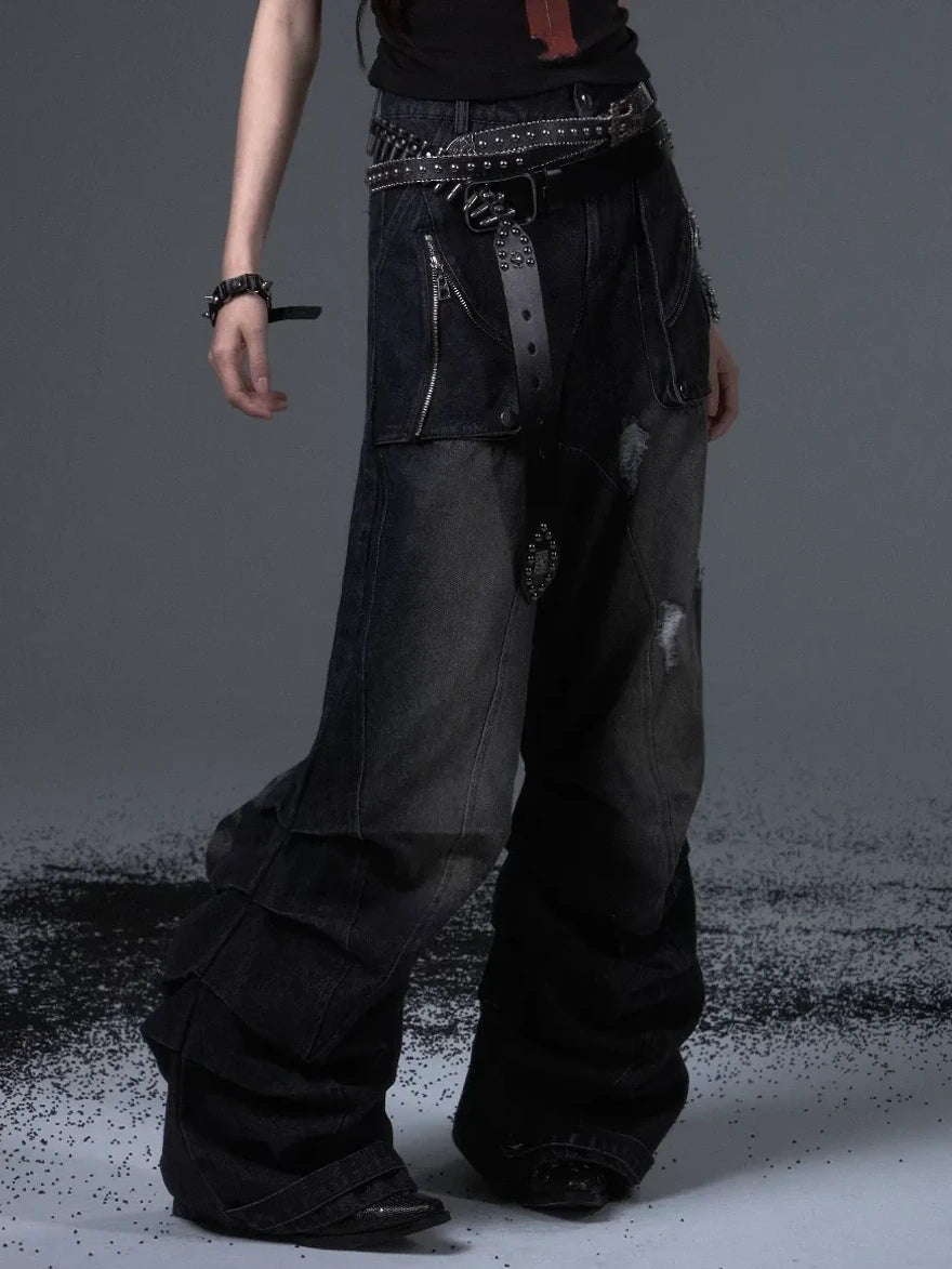 Distressed Punk Wide Leg Cargo Jeans