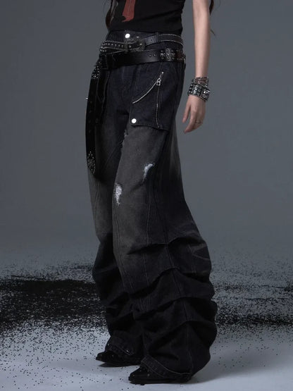 Distressed Punk Wide Leg Cargo Jeans