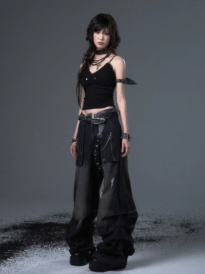 Distressed Punk Wide Leg Cargo Jeans