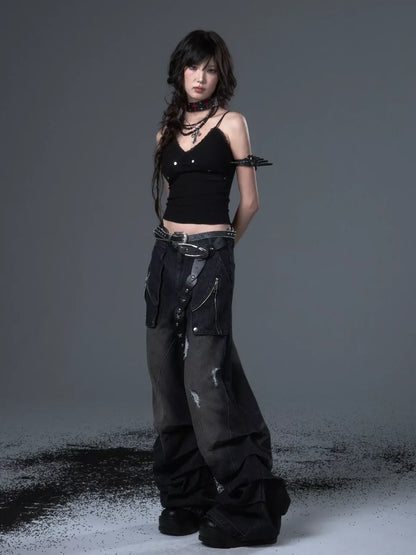 Distressed Punk Wide Leg Cargo Jeans
