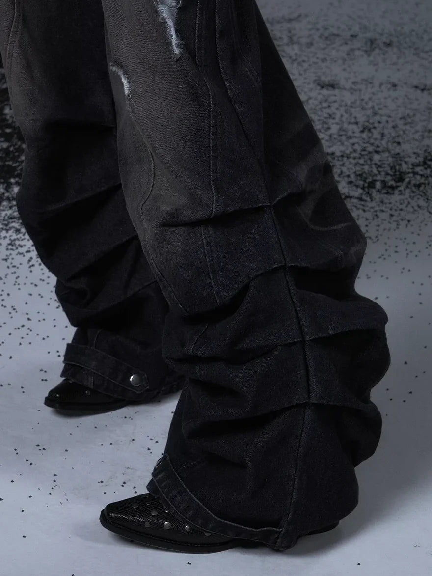 Distressed Punk Wide Leg Cargo Jeans