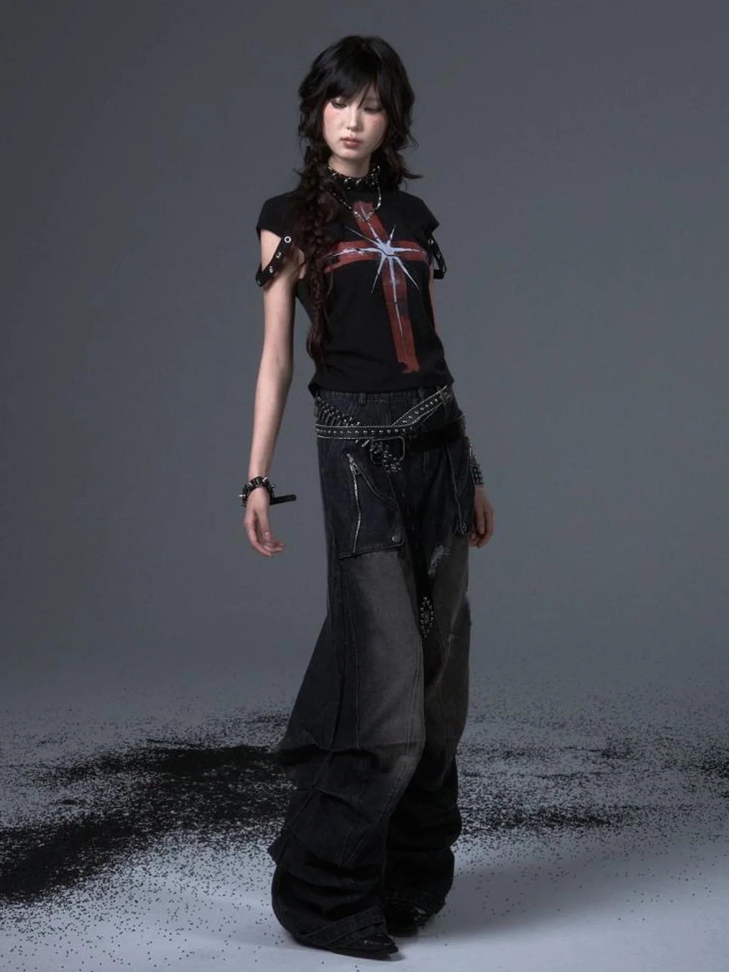 Distressed Punk Wide Leg Cargo Jeans