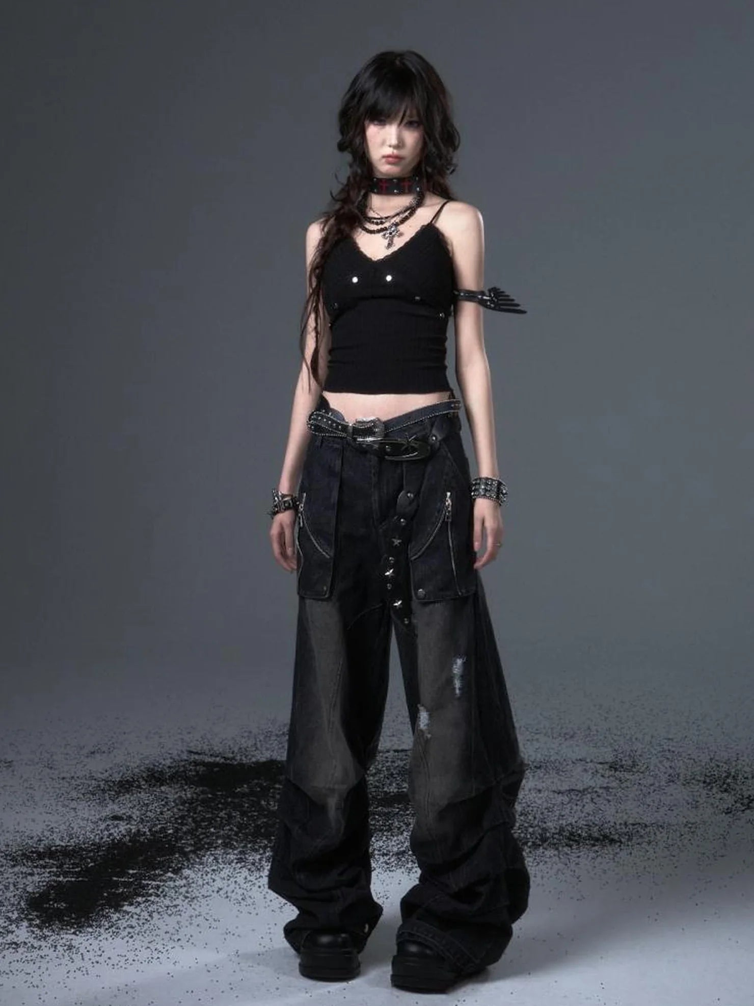 Distressed Punk Wide Leg Cargo Jeans
