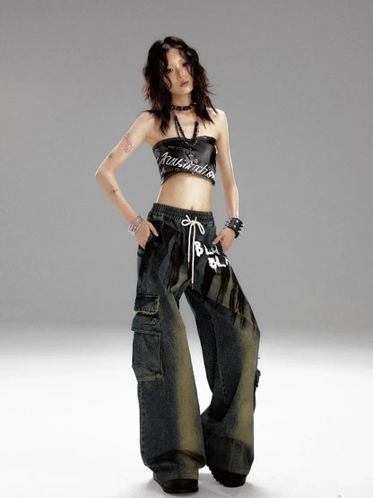 Frustration Garden Distressed Washed Graffiti Wide Leg Jeans