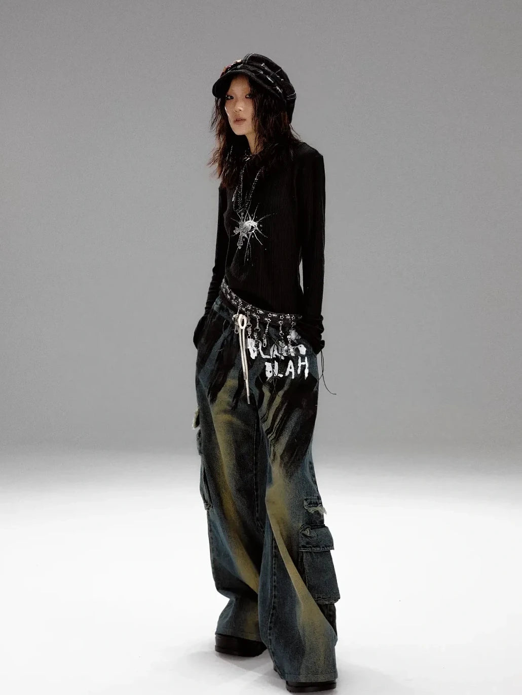 Frustration Garden Distressed Washed Graffiti Wide Leg Jeans