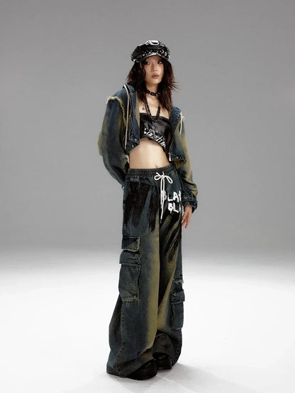 Frustration Garden Distressed Washed Graffiti Wide Leg Jeans