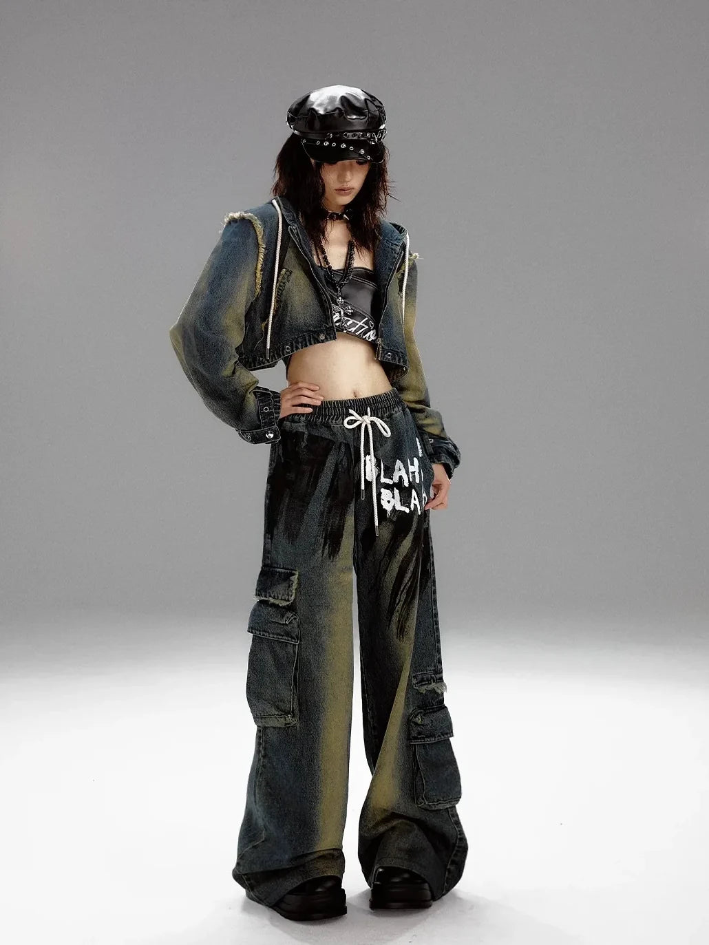 Frustration Garden Distressed Washed Graffiti Wide Leg Jeans