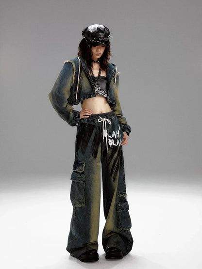 Frustration Garden Distressed Washed Graffiti Wide Leg Jeans