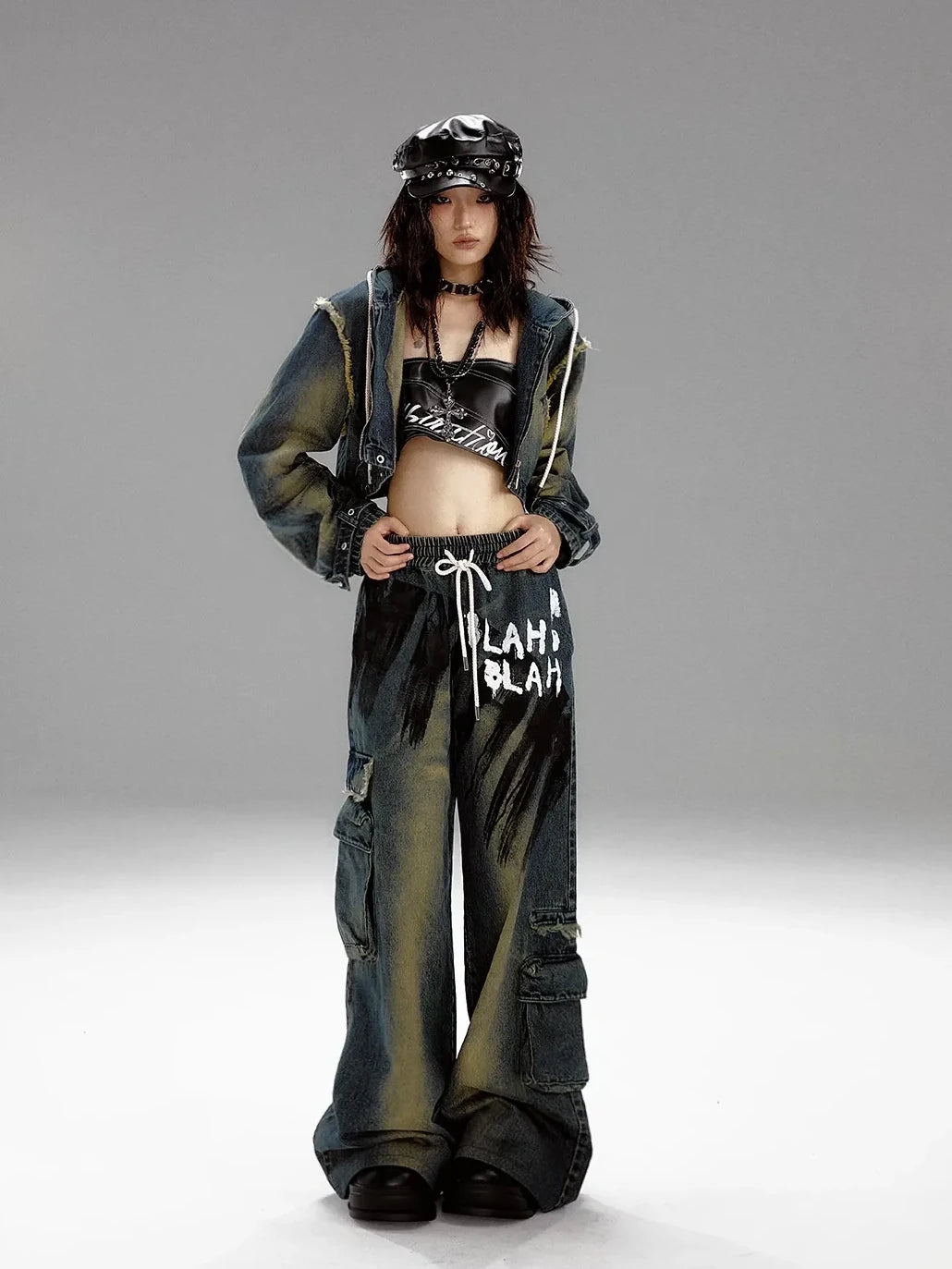 Frustration Garden Distressed Washed Graffiti Wide Leg Jeans