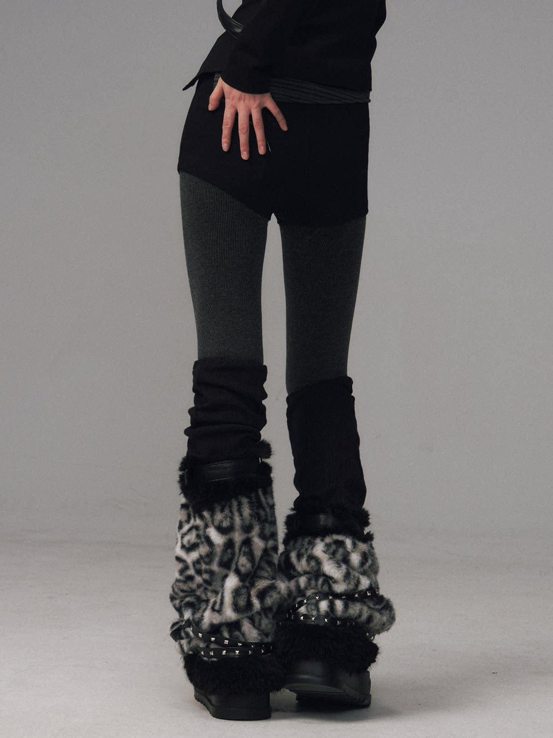 JYOSEI Fleece Lined Warm Slim Tights Young Women Casual Black Grey One Size Pants