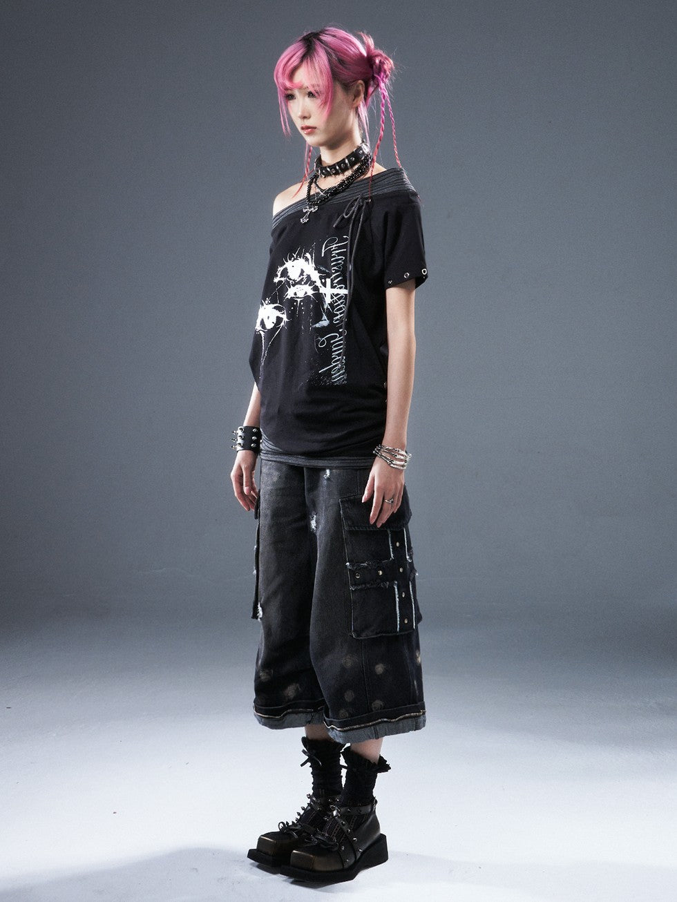 Frustration Garden Frayed Cross Patch Ripped Washed Strappy Wide Leg Women&
