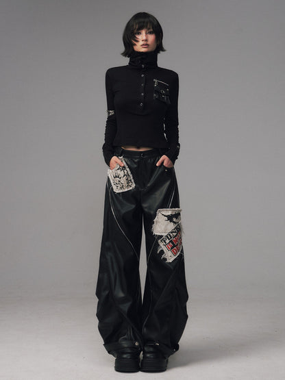 Frustration Garden Frayed Studded Asymmetrical Zippered Printed Punk Women&