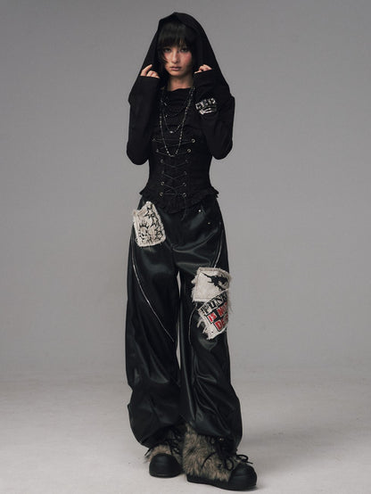 Frustration Garden Frayed Studded Asymmetrical Zippered Printed Punk Women&