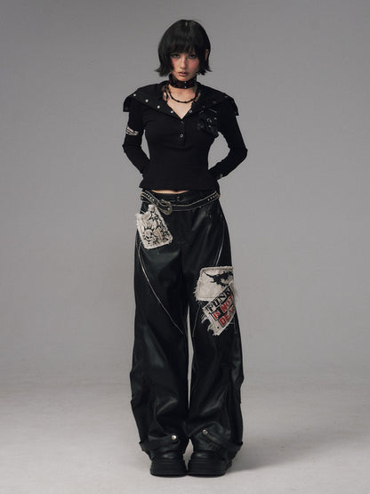 Frustration Garden Frayed Studded Asymmetrical Zippered Printed Punk Women&