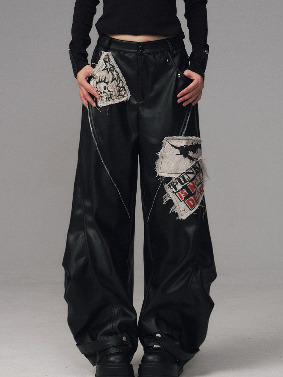 Frustration Garden Frayed Studded Asymmetrical Zippered Printed Punk Women&