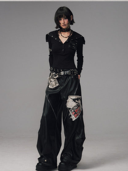 Frustration Garden Frayed Studded Asymmetrical Zippered Printed Punk Women&