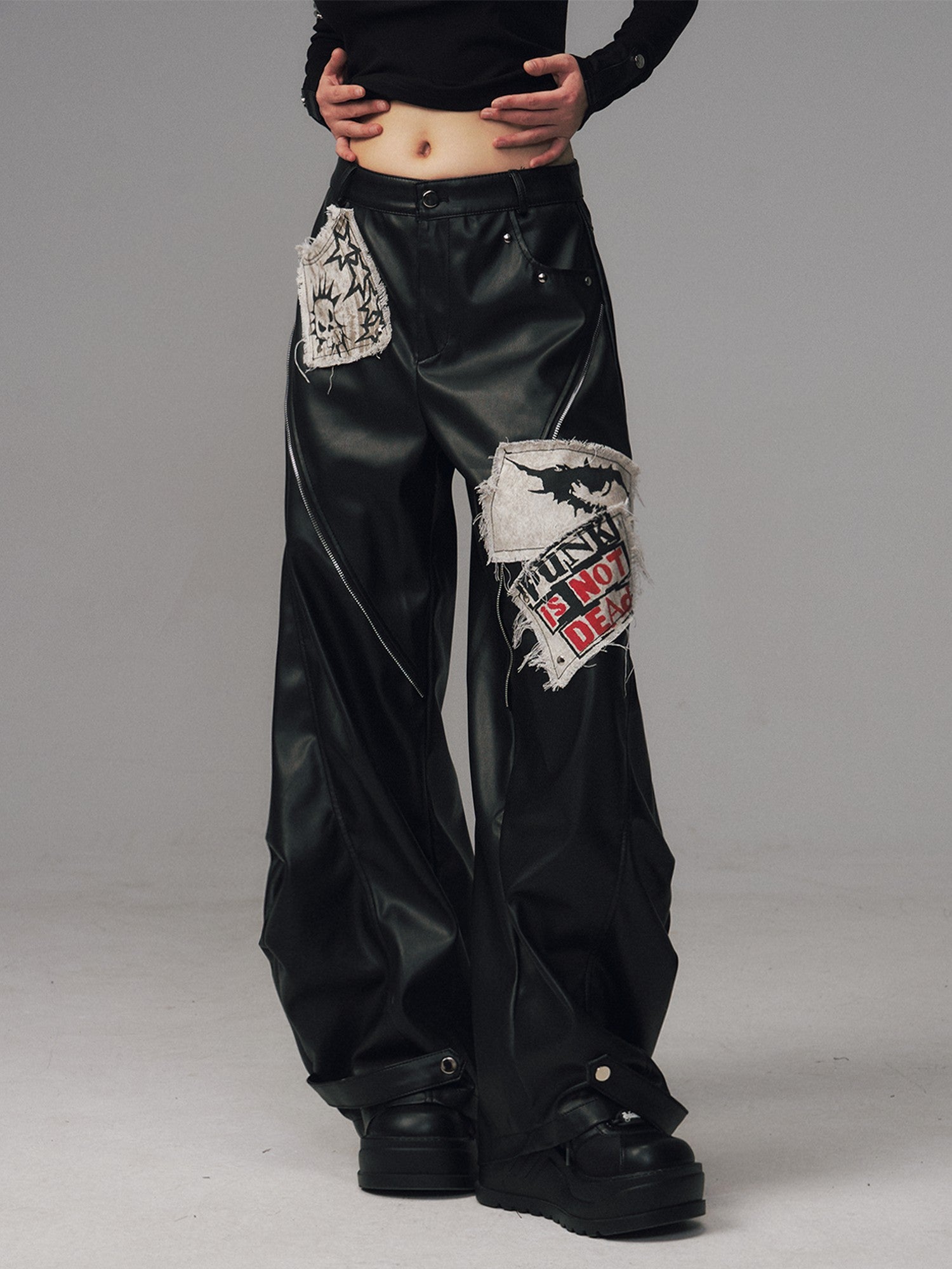 Frustration Garden Frayed Studded Asymmetrical Zippered Printed Punk Women&
