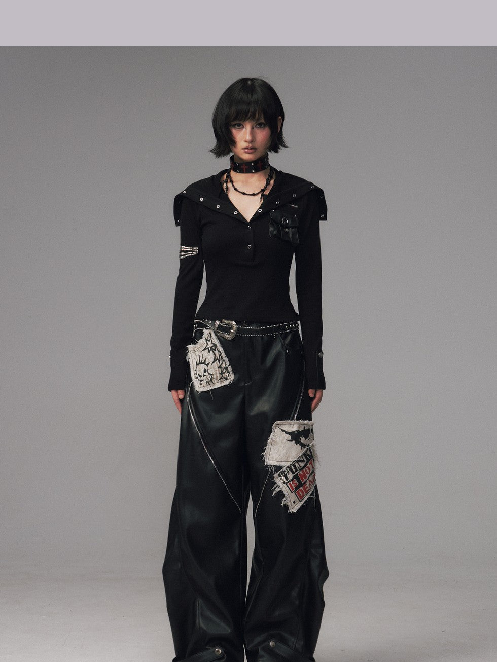 Frustration Garden Frayed Studded Asymmetrical Zippered Printed Punk Women&
