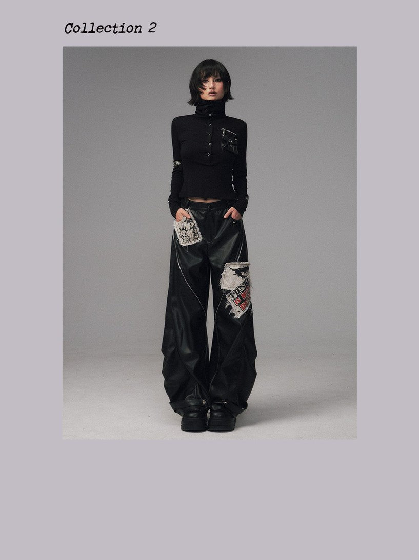 Frustration Garden Frayed Studded Asymmetrical Zippered Printed Punk Women&