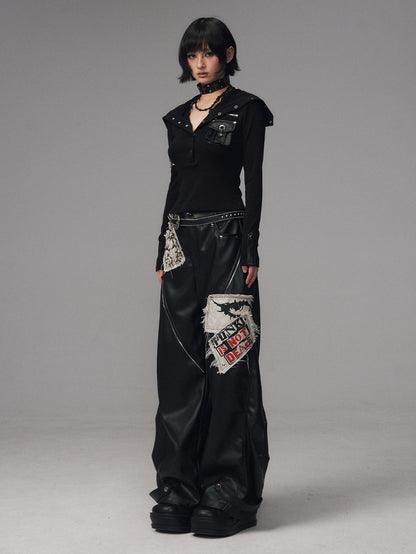 Frustration Garden Frayed Studded Asymmetrical Zippered Printed Punk Women&