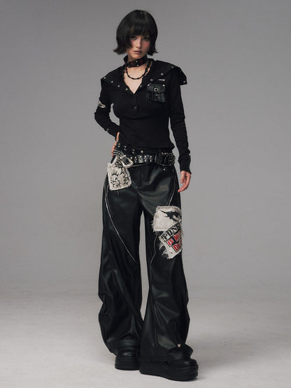 Frustration Garden Frayed Studded Asymmetrical Zippered Printed Punk Women&