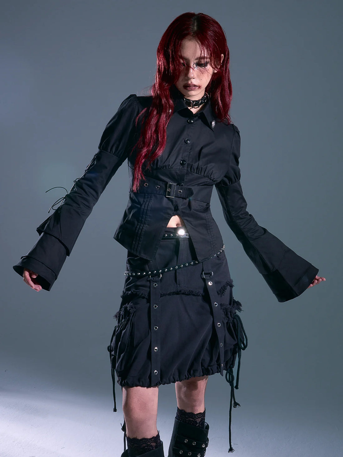 Frustration Garden Gothic Laced Bubble Sleeve Corset Shirt