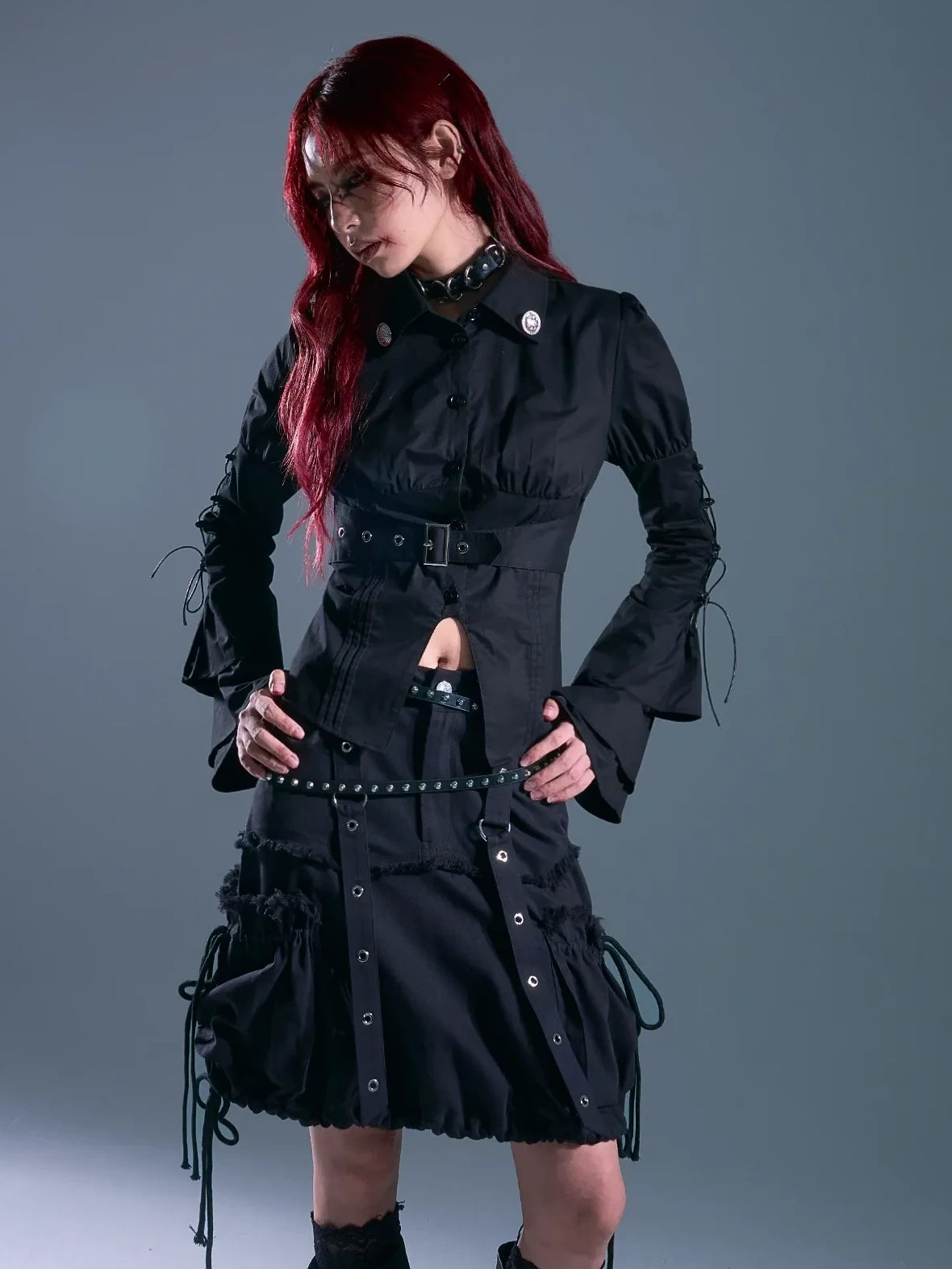 Frustration Garden Gothic Laced Bubble Sleeve Corset Shirt