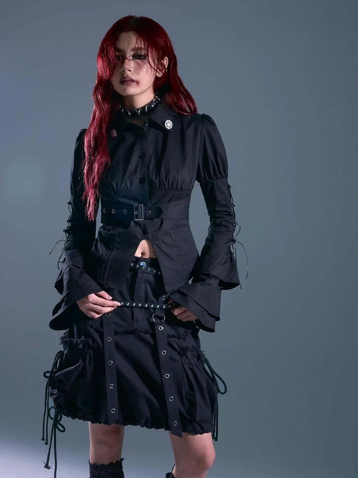Frustration Garden Gothic Laced Bubble Sleeve Corset Shirt