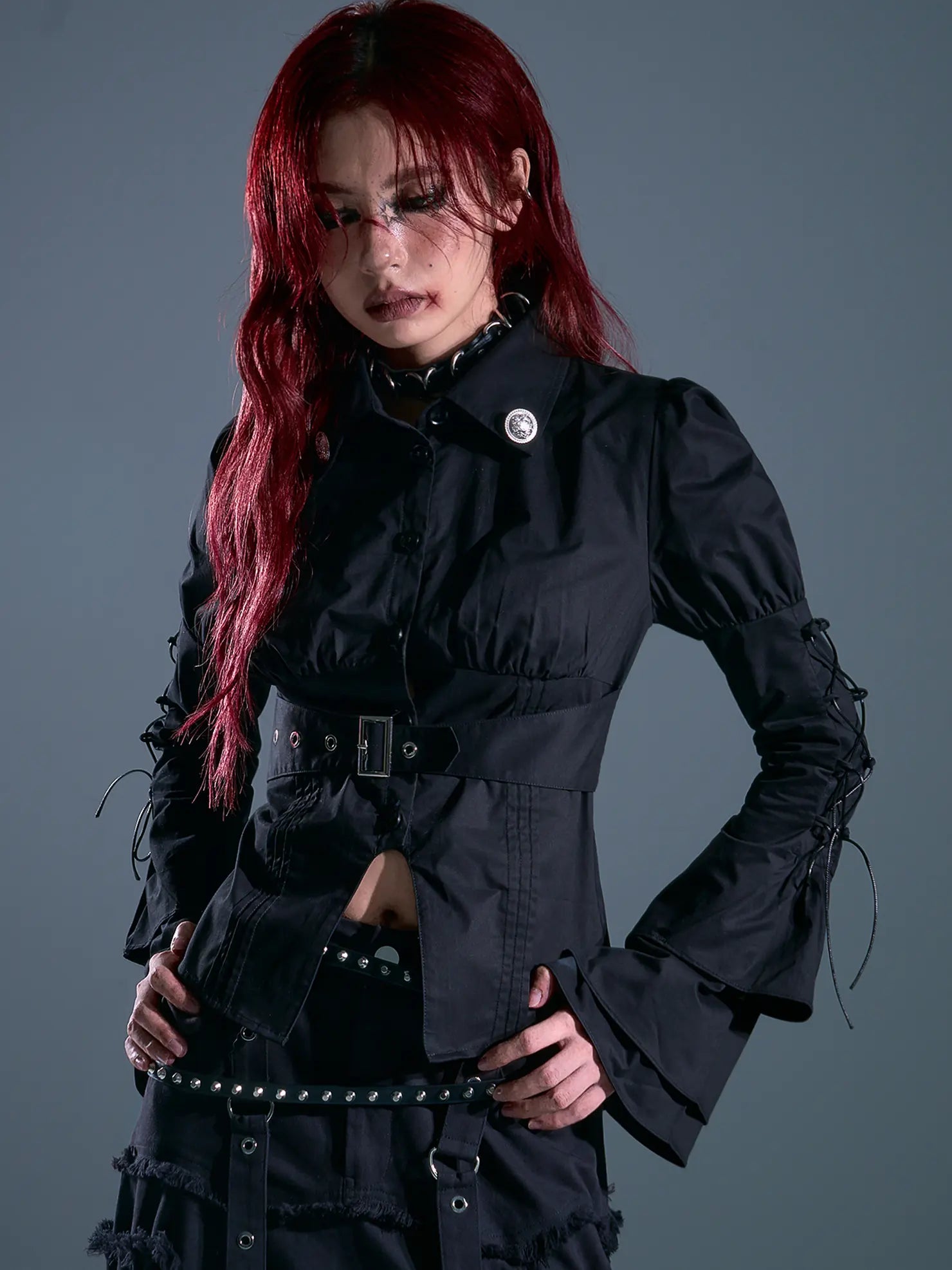 Frustration Garden Gothic Laced Bubble Sleeve Corset Shirt