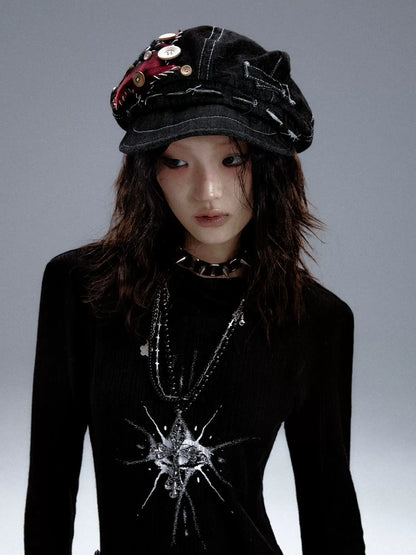 Frustration Garden Handmade Denim Punk Star Beret
