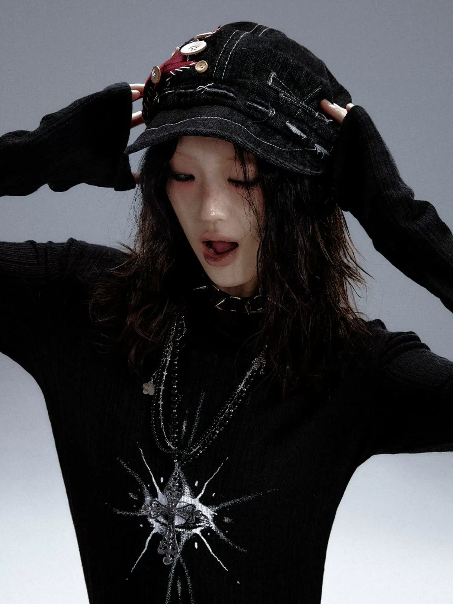 Frustration Garden Handmade Denim Punk Star Beret