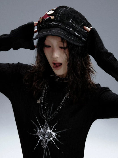 Frustration Garden Handmade Denim Punk Star Beret