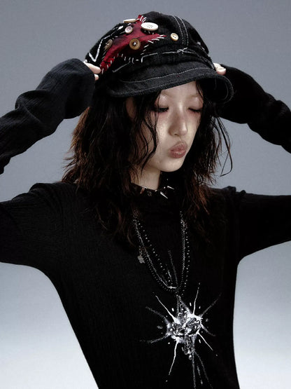 Frustration Garden Handmade Denim Punk Star Beret