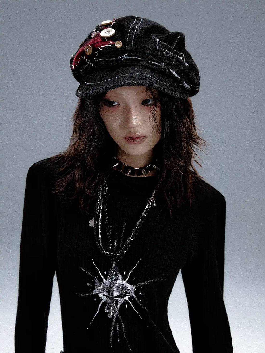 Frustration Garden Handmade Denim Punk Star Beret