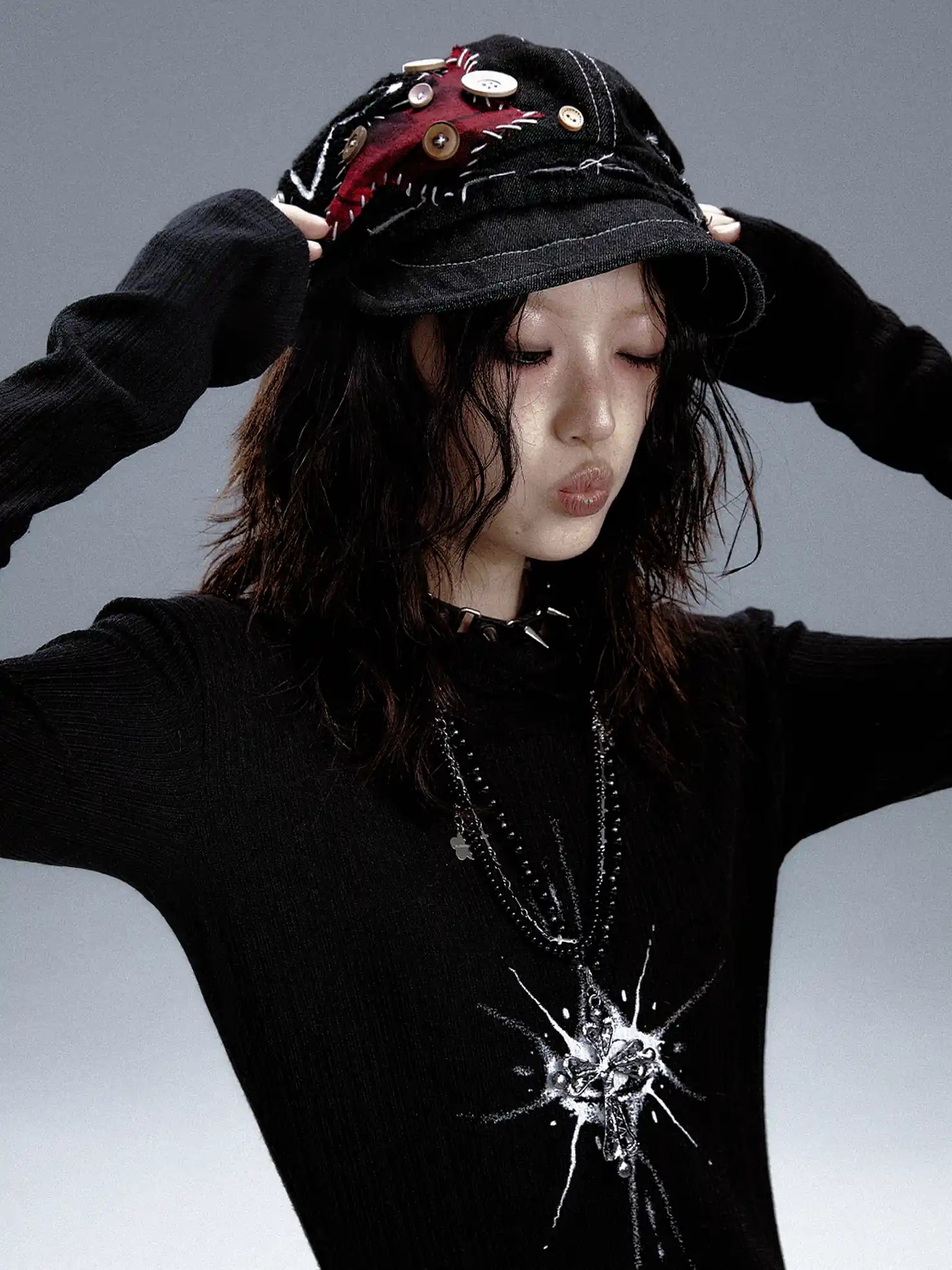 Frustration Garden Handmade Denim Punk Star Beret