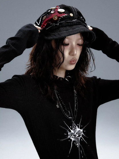 Frustration Garden Handmade Denim Punk Star Beret