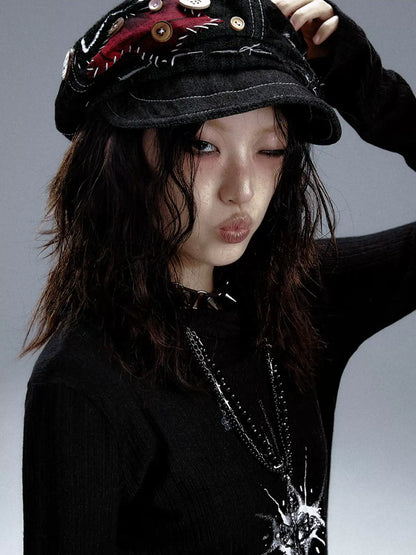 Frustration Garden Handmade Denim Punk Star Beret