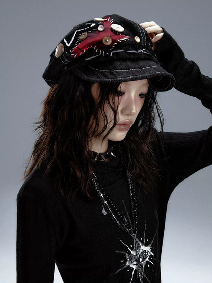 Frustration Garden Handmade Denim Punk Star Beret