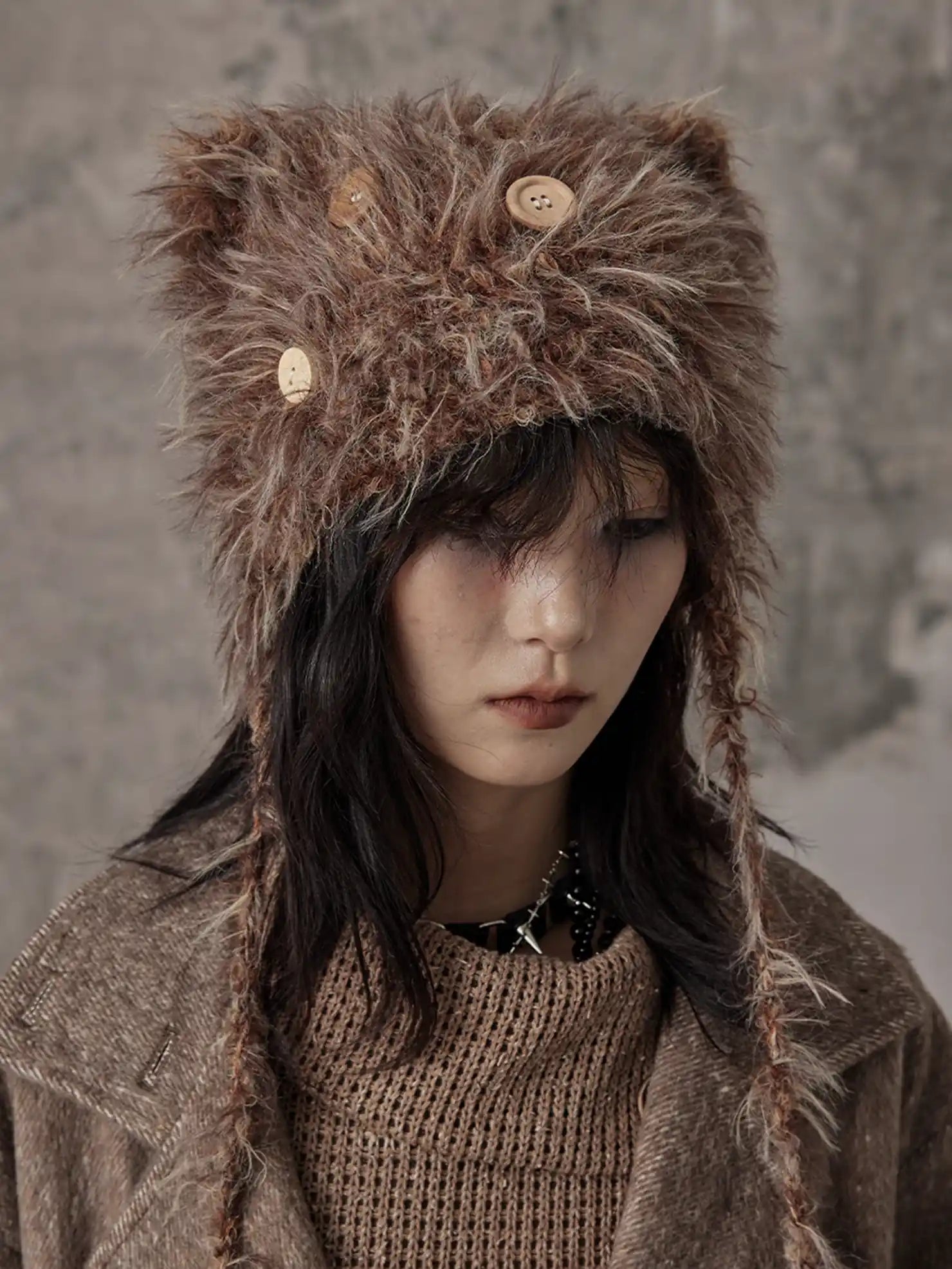 Frustration Garden Handmade Punk Kitten Fluffy Earflap Braid Hat