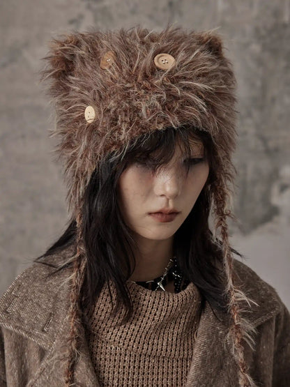 Frustration Garden Handmade Punk Kitten Fluffy Earflap Braid Hat