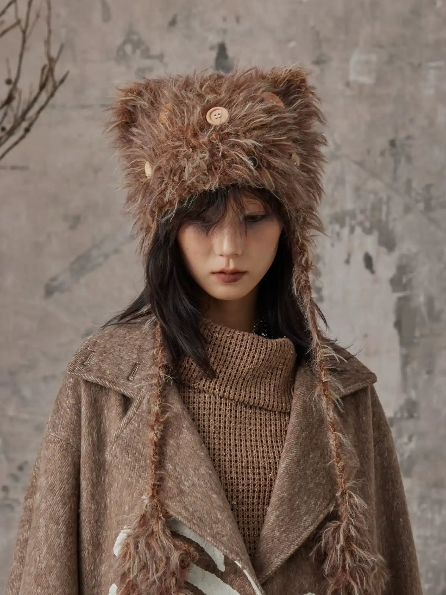 Frustration Garden Handmade Punk Kitten Fluffy Earflap Braid Hat