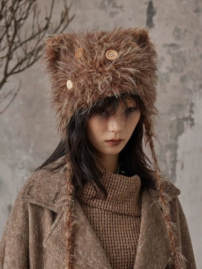 Frustration Garden Handmade Punk Kitten Fluffy Earflap Braid Hat