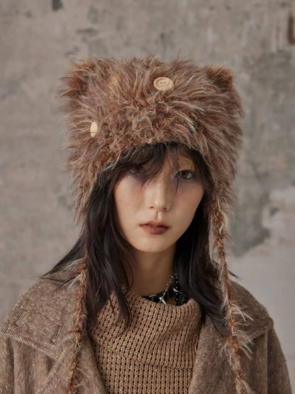 Frustration Garden Handmade Punk Kitten Fluffy Earflap Braid Hat