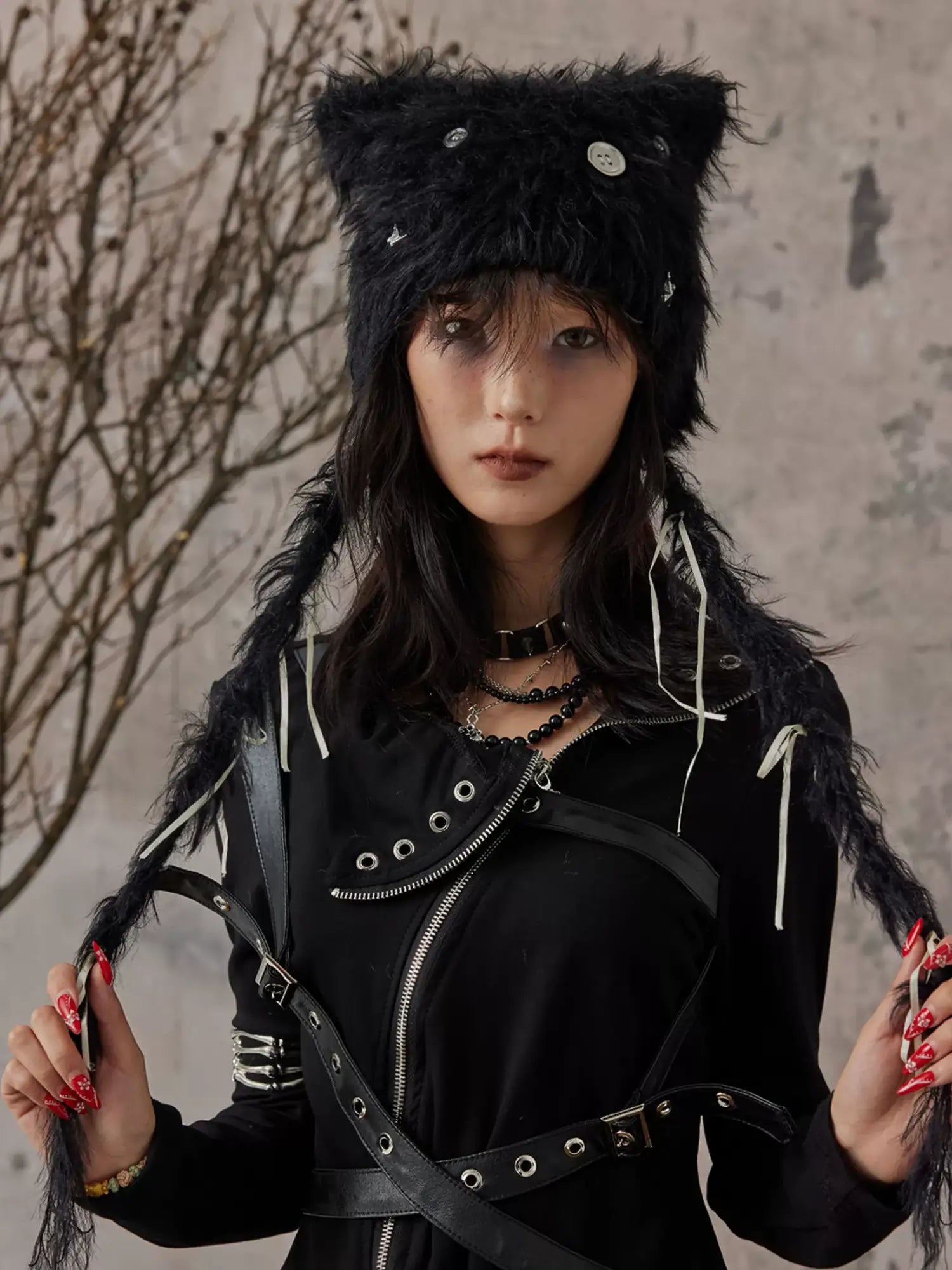 Frustration Garden Handmade Punk Kitten Fluffy Earflap Braid Hat