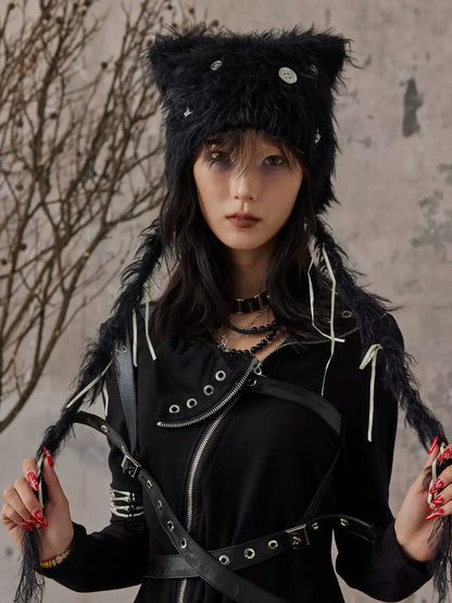 Frustration Garden Handmade Punk Kitten Fluffy Earflap Braid Hat