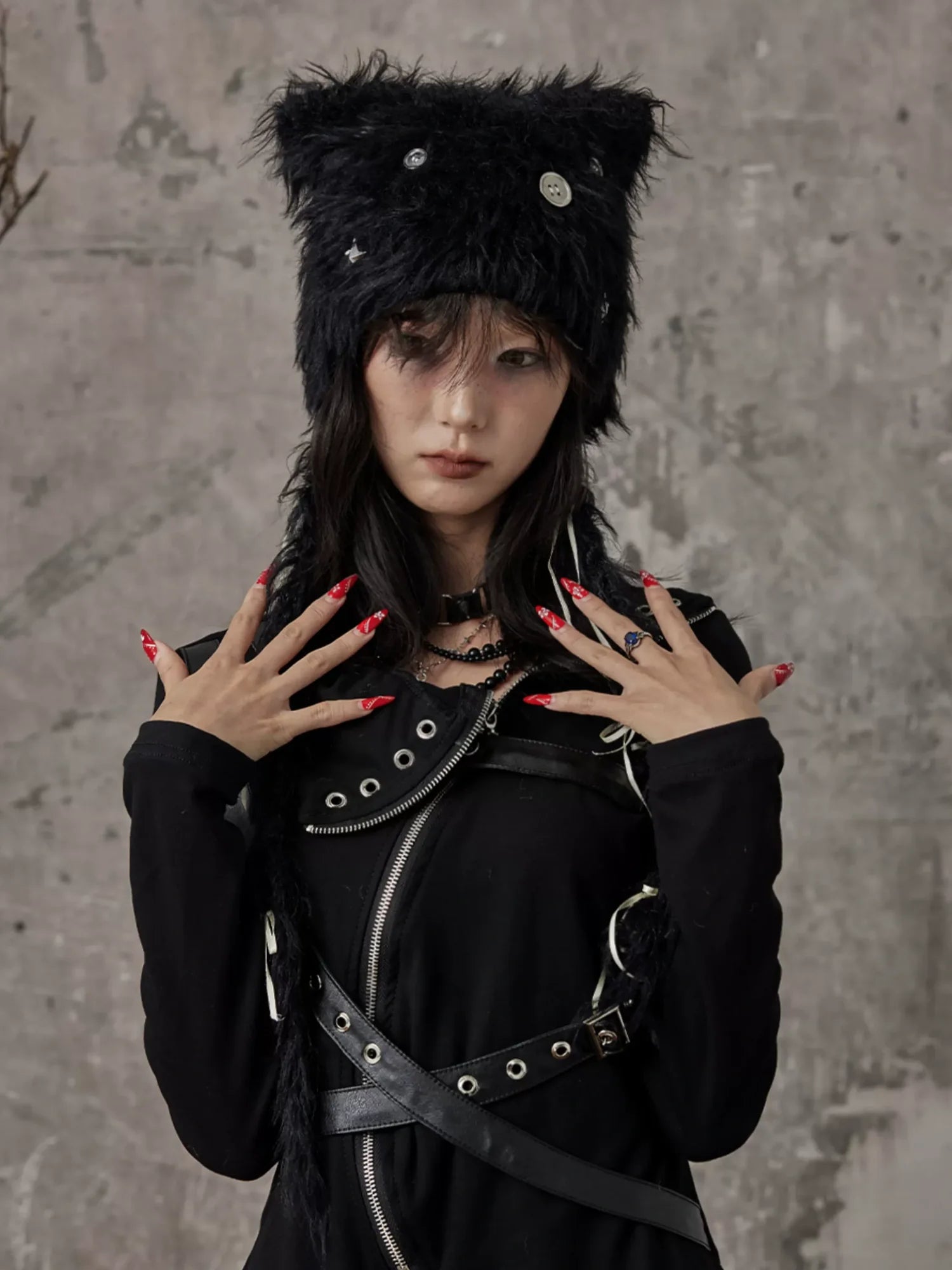 Frustration Garden Handmade Punk Kitten Fluffy Earflap Braid Hat