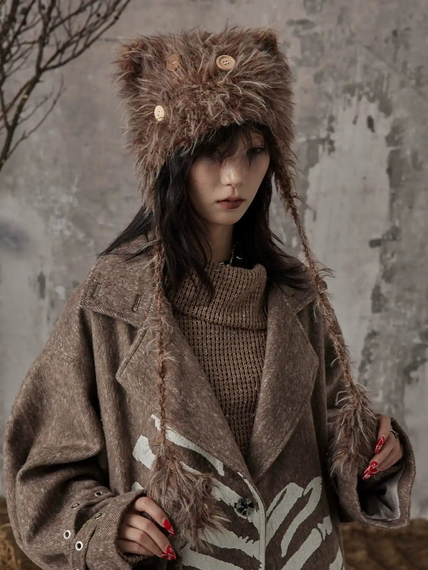 Frustration Garden Handmade Punk Kitten Fluffy Earflap Braid Hat