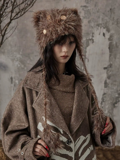 Frustration Garden Handmade Punk Kitten Fluffy Earflap Braid Hat